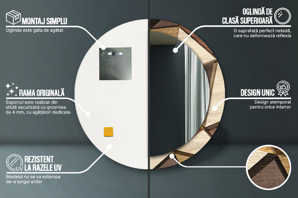 Lustro ścienne dekoracyjne okrągłe Geometryczne drewno 3d