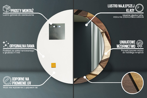 Lustro ścienne dekoracyjne okrągłe Geometryczne drewno 3d