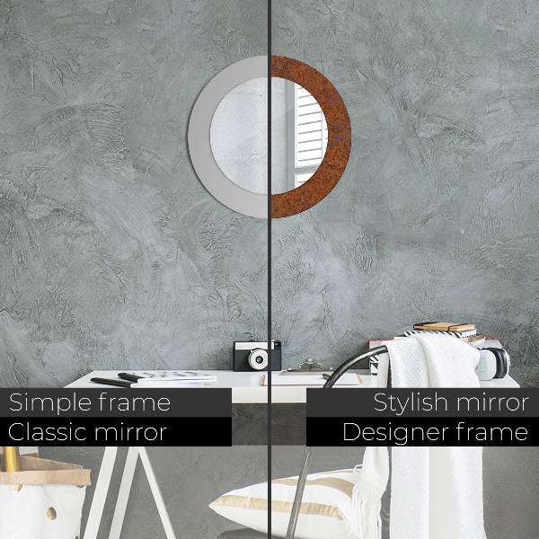 Lustro z drukowaną ramką okrągłe Zardzewiały metal