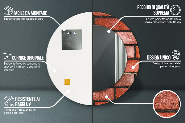 Lustro ścienne dekoracyjne okrągłe Czerwona cegła