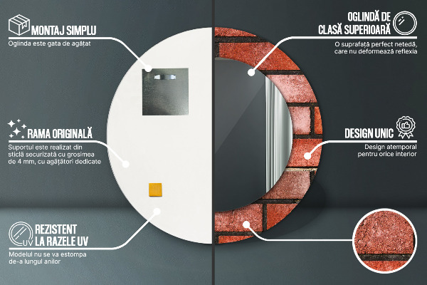 Lustro ścienne dekoracyjne okrągłe Czerwona cegła