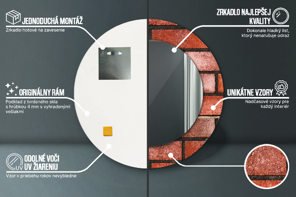 Lustro ścienne dekoracyjne okrągłe Czerwona cegła