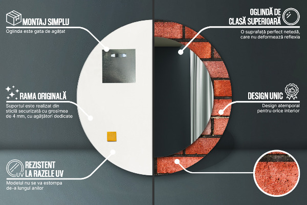 Lustro ścienne dekoracyjne okrągłe Czerwona cegła