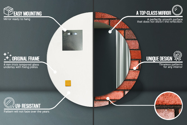 Lustro ścienne dekoracyjne okrągłe Czerwona cegła