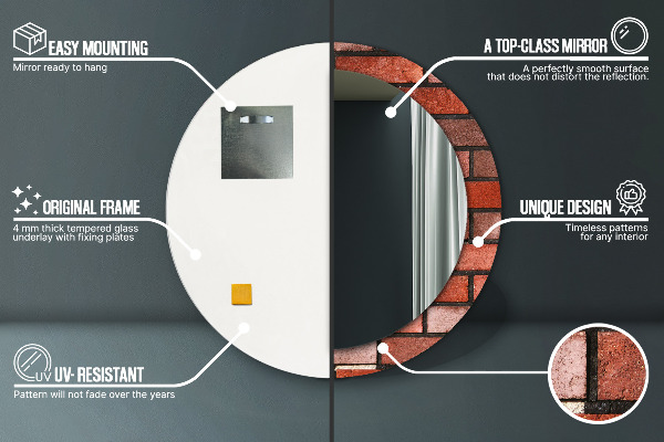 Lustro ścienne dekoracyjne okrągłe Czerwona cegła