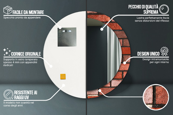 Lustro ścienne dekoracyjne okrągłe Czerwona cegła