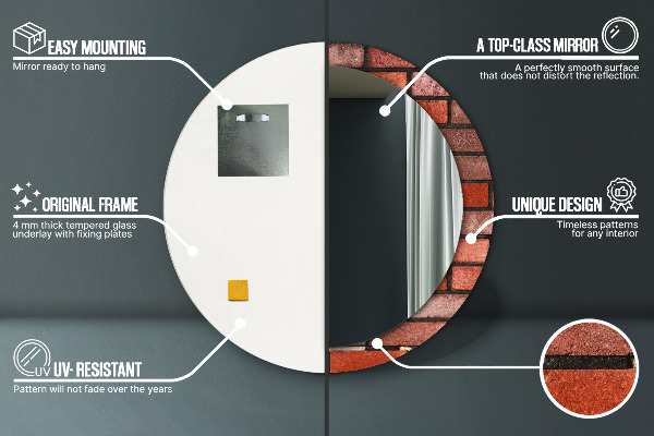 Lustro ścienne dekoracyjne okrągłe Czerwona cegła