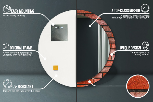 Lustro ścienne dekoracyjne okrągłe Czerwona cegła