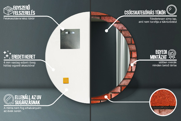 Lustro ścienne dekoracyjne okrągłe Czerwona cegła