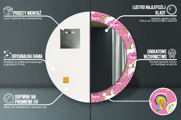 Lustro ścienne dekoracyjne okrągłe Magiczny jednorożec