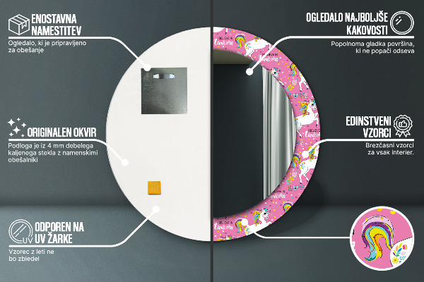 Lustro ścienne dekoracyjne okrągłe Magiczny jednorożec