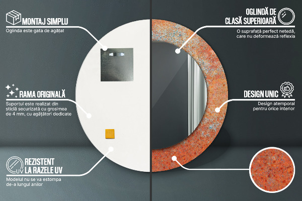 Lustro ścienne dekoracyjne okrągłe Rdzawy metal