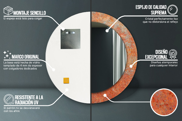 Lustro ścienne dekoracyjne okrągłe Rdzawy metal