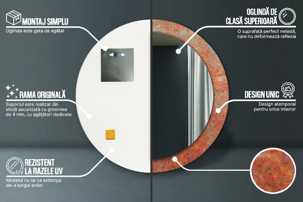 Lustro ścienne dekoracyjne okrągłe Rdzawy metal