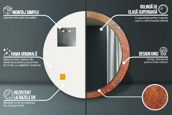 Lustro ścienne dekoracyjne okrągłe Rdzawy metal