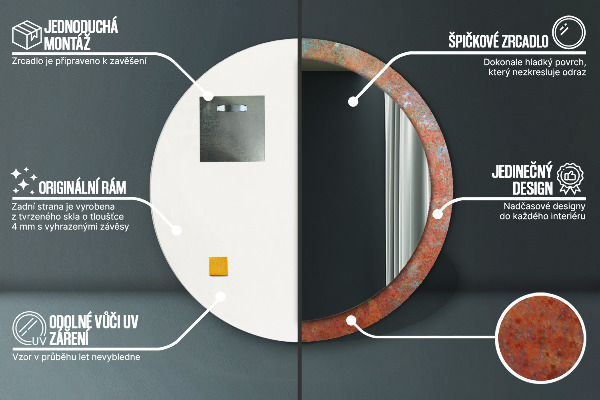 Lustro ścienne dekoracyjne okrągłe Rdzawy metal