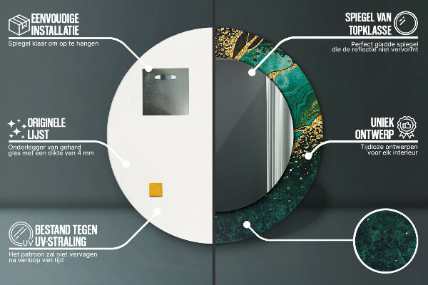 Lustro z drukowaną ramką okrągłe Marmurowa zieleń