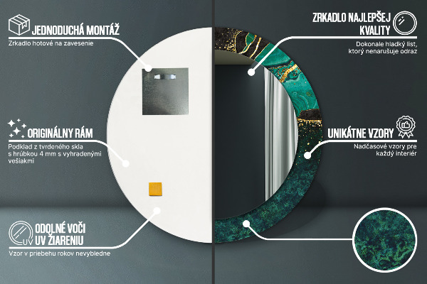 Lustro z drukowaną ramką okrągłe Marmurowa zieleń