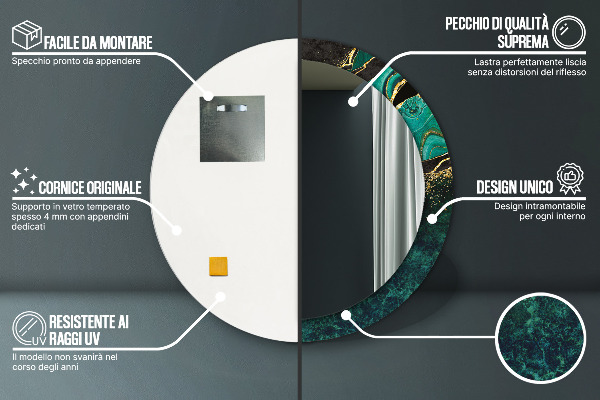 Lustro z drukowaną ramką okrągłe Marmurowa zieleń