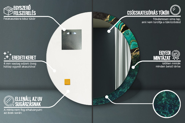 Lustro z drukowaną ramką okrągłe Marmurowa zieleń