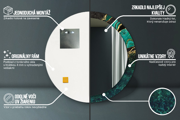 Lustro z drukowaną ramką okrągłe Marmurowa zieleń