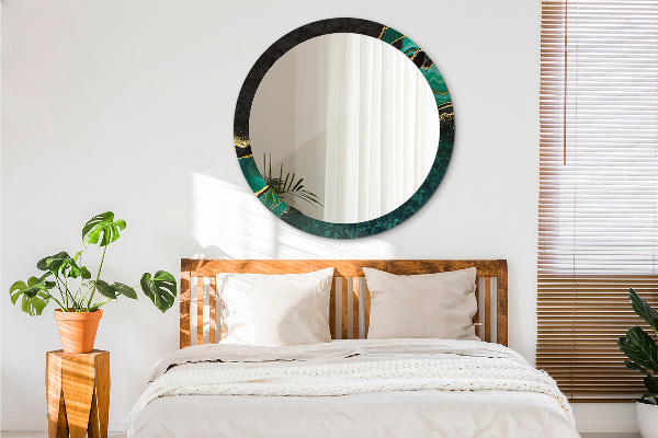 Lustro z drukowaną ramką okrągłe Marmurowa zieleń