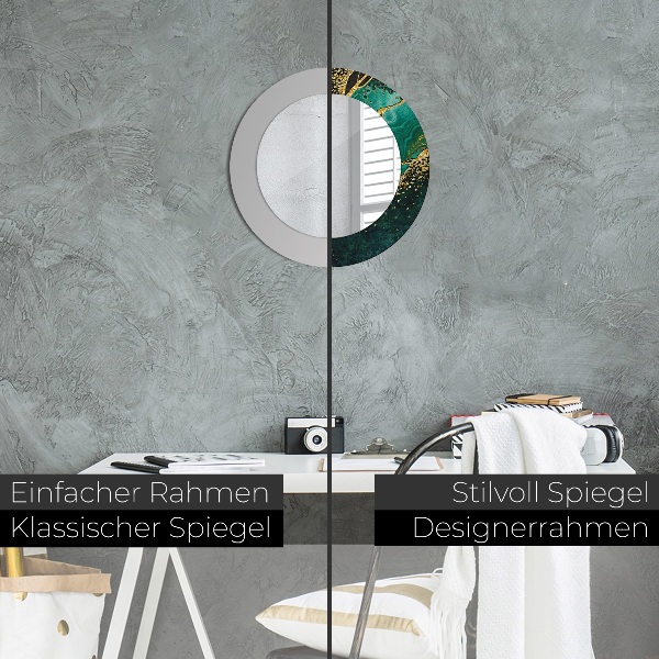 Lustro z drukowaną ramką okrągłe Marmurowa zieleń