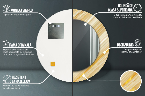 Lustro z drukowaną ramką okrągłe Złoty abstrakcyjny