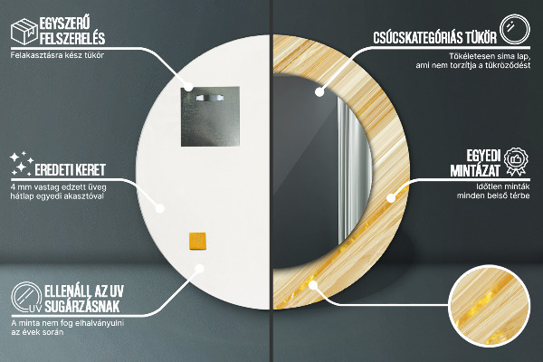Lustro z drukowaną ramką okrągłe Złoty abstrakcyjny