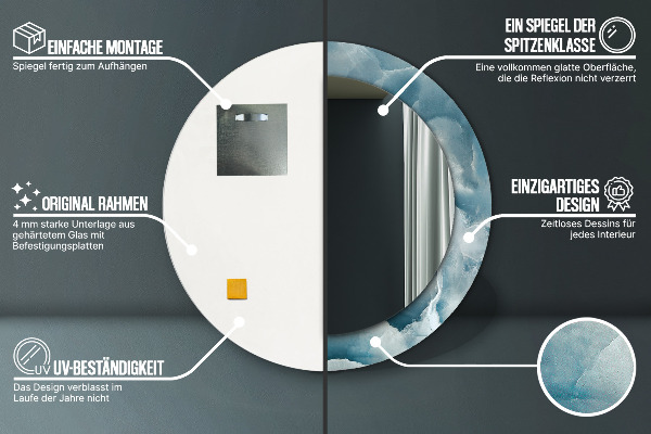 Lustro ścienne dekoracyjne okrągłe Niebieski marmur onyksowy