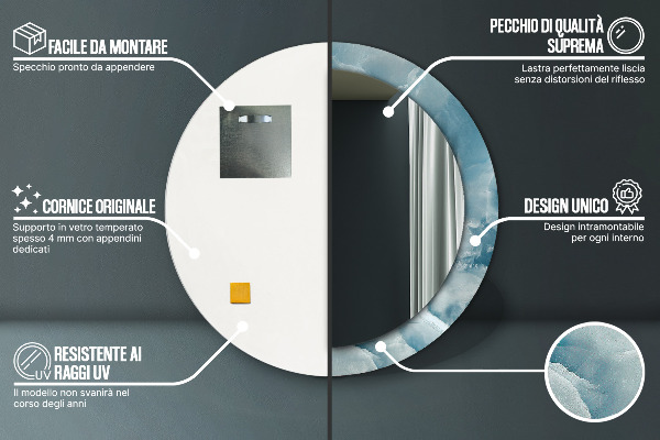 Lustro ścienne dekoracyjne okrągłe Niebieski marmur onyksowy