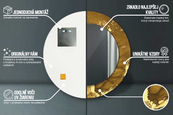 Lustro z drukowaną ramką okrągłe Metaliczne wiry