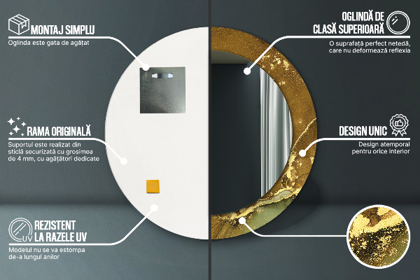 Lustro z drukowaną ramką okrągłe Metaliczne wiry