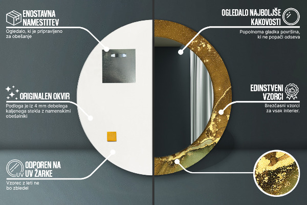 Lustro z drukowaną ramką okrągłe Metaliczne wiry