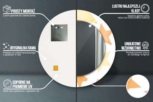 Lustro z drukowaną ramką okrągłe Pastelowe gwiazdy