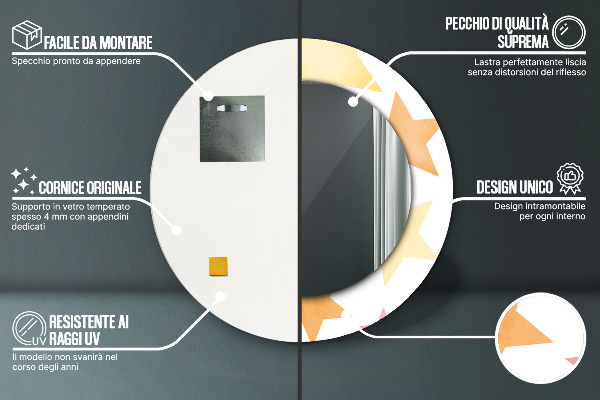 Lustro z drukowaną ramką okrągłe Pastelowe gwiazdy