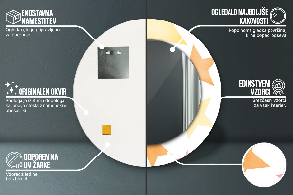 Lustro z drukowaną ramką okrągłe Pastelowe gwiazdy