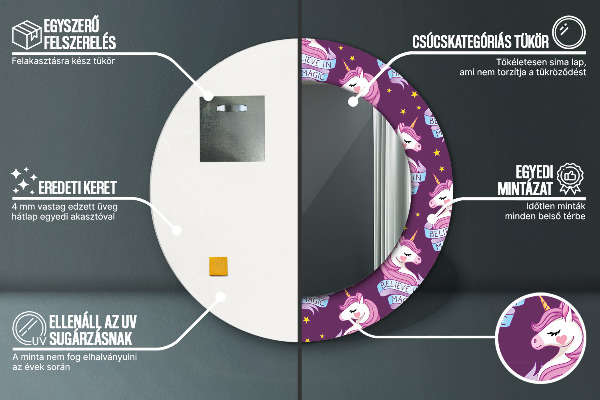 Lustro z drukowaną ramką okrągłe Gwiazdy jednorożca