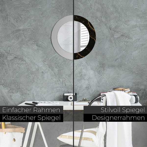 Lustro z drukowaną ramką okrągłe Czarny marmur