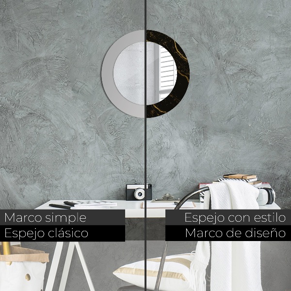 Lustro z drukowaną ramką okrągłe Czarny marmur