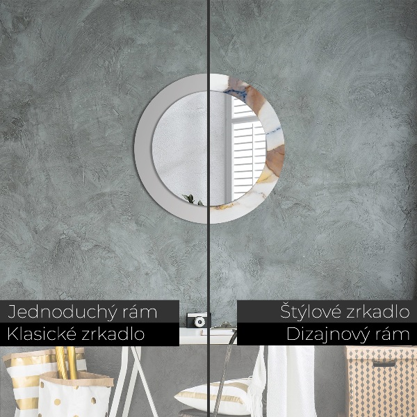 Lustro z drukowaną ramką okrągłe Biały marmur