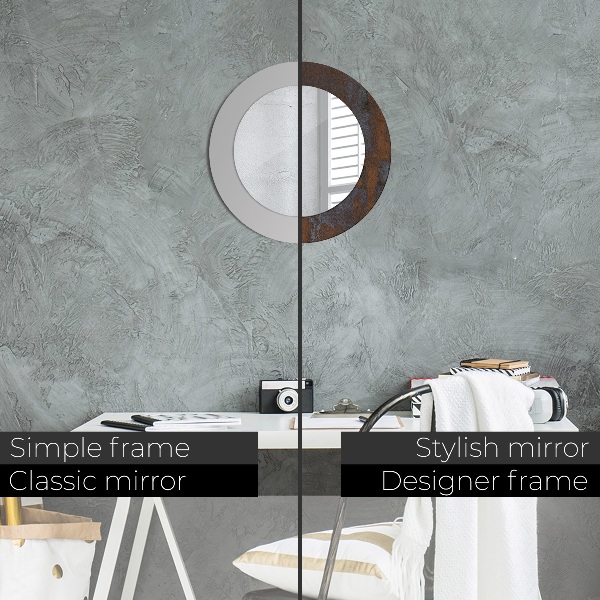 Lustro z drukowaną ramką okrągłe Metaliczny rustykalny