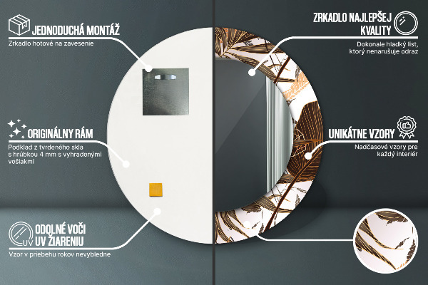 Lustro z drukowaną ramką okrągłe Liście palmowe