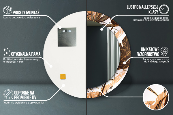 Lustro z drukowaną ramką okrągłe Liście palmowe