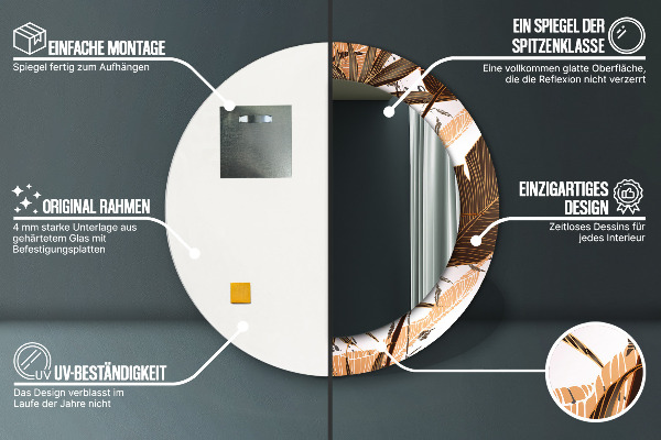 Lustro z drukowaną ramką okrągłe Liście palmowe