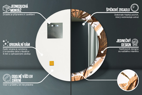 Lustro z drukowaną ramką okrągłe Liście palmowe