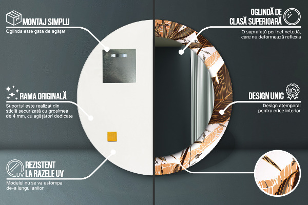 Lustro z drukowaną ramką okrągłe Liście palmowe