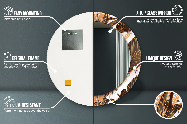 Lustro z drukowaną ramką okrągłe Liście palmowe