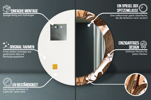 Lustro z drukowaną ramką okrągłe Liście palmowe