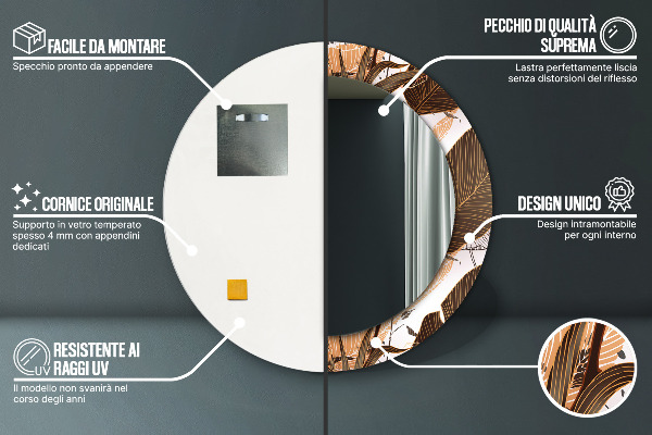 Lustro z drukowaną ramką okrągłe Liście palmowe